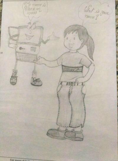 girl talking with computer man